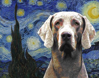 Weimaraner Art Gifts Starry night Van Gogh CANVAS Customized Weimaraner Print and Mug Personalized Dog Portrait Mom & Dad gifts