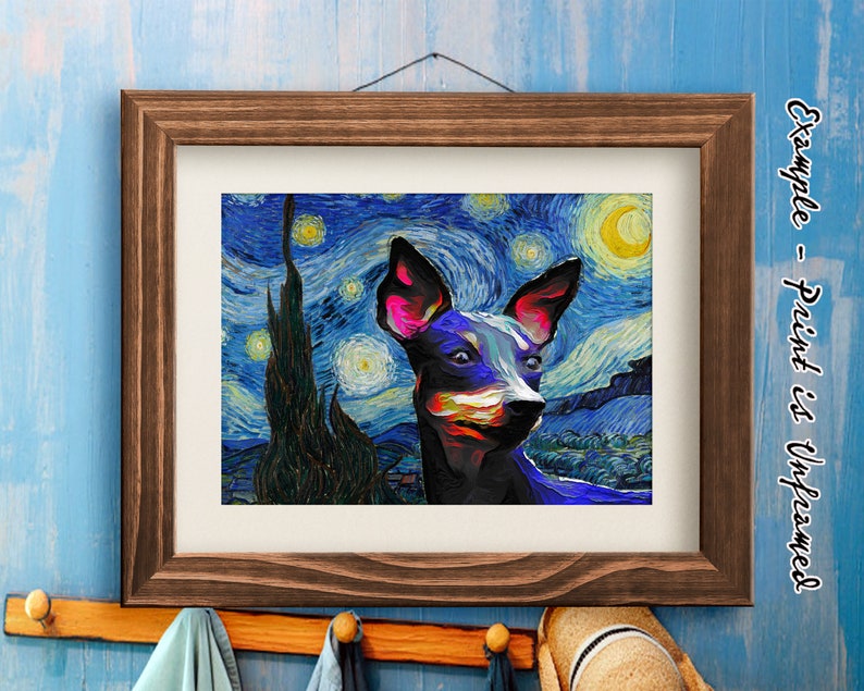 12x9 16x12 Toy Manchester Terrier Art Starry night Van Gogh CANVAS Print English Toy Terrier Gifts choose size 8x6 24x18 20x15