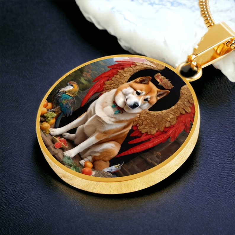 Akita Inu Angel Necklace, Japanese Akita Dog Pendant with Engraving Option, Renaissance Dog Gifts, Custom Dog Memorial Jewelry image 2