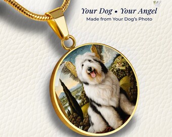 Collar personalizado con retrato de mascota, collar personalizado con retrato de perro pastor inglés antiguo, joyería con foto grabada, regalo conmemorativo para perros