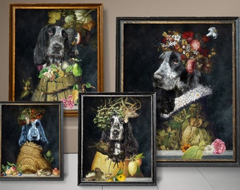 Blue Roan Cocker Spaniel Four Seasons Art, English Cocker Gifts, Winter, Spring, Summer, Autumn, Arcimboldo, Renaissance Dog Mom & Dad gifts