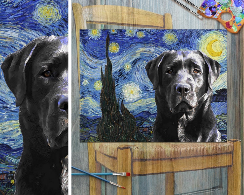 Black Labrador Retriever Art on Canvas The Starry Night Customized Print Personalized Dog Portrait for Mom Dad Perfect Gifts image 6