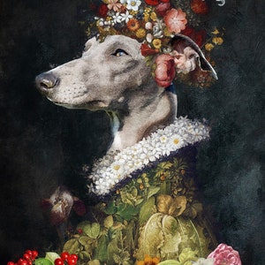 Italienischer Windhund Geschenke, Iggy Hund Kunst, Winter, Frühling, Sommer, Herbst, vier Jahreszeiten Arcimboldo, Renaissance Hund Mama & Papa Geschenke Bild 4