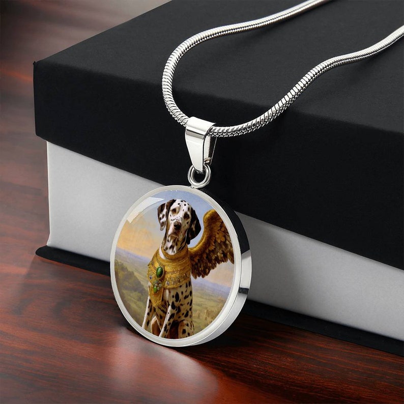 Collier ange pour chien dalmatien tacheté de foie, personnalisé avec option de gravure, cadeaux chien ange, pendentif ange, bijoux commémoratifs de chien personnalisés image 8