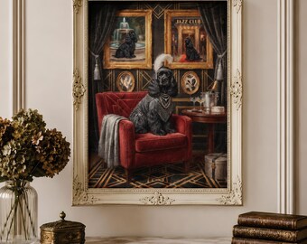 Lienzo impreso de un Cocker Spaniel americano estilo Art Déco, retrato de mascota estilo flapper de los años 20, arte canino vintage de club de jazz.