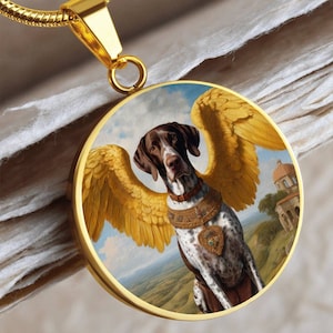 Colgante de ángel de pointer alemán de pelo corto, collar de perro GSP, personalizado con opción de grabado, perro renacentista, joyería conmemorativa para perros