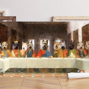 Berger Picard Last Supper Art by Leonardo Da Vinci, Berger Dog Gallery Wrap, Renaissance Masterpiece Dog Mom & Dad gifts Nobility Dogs