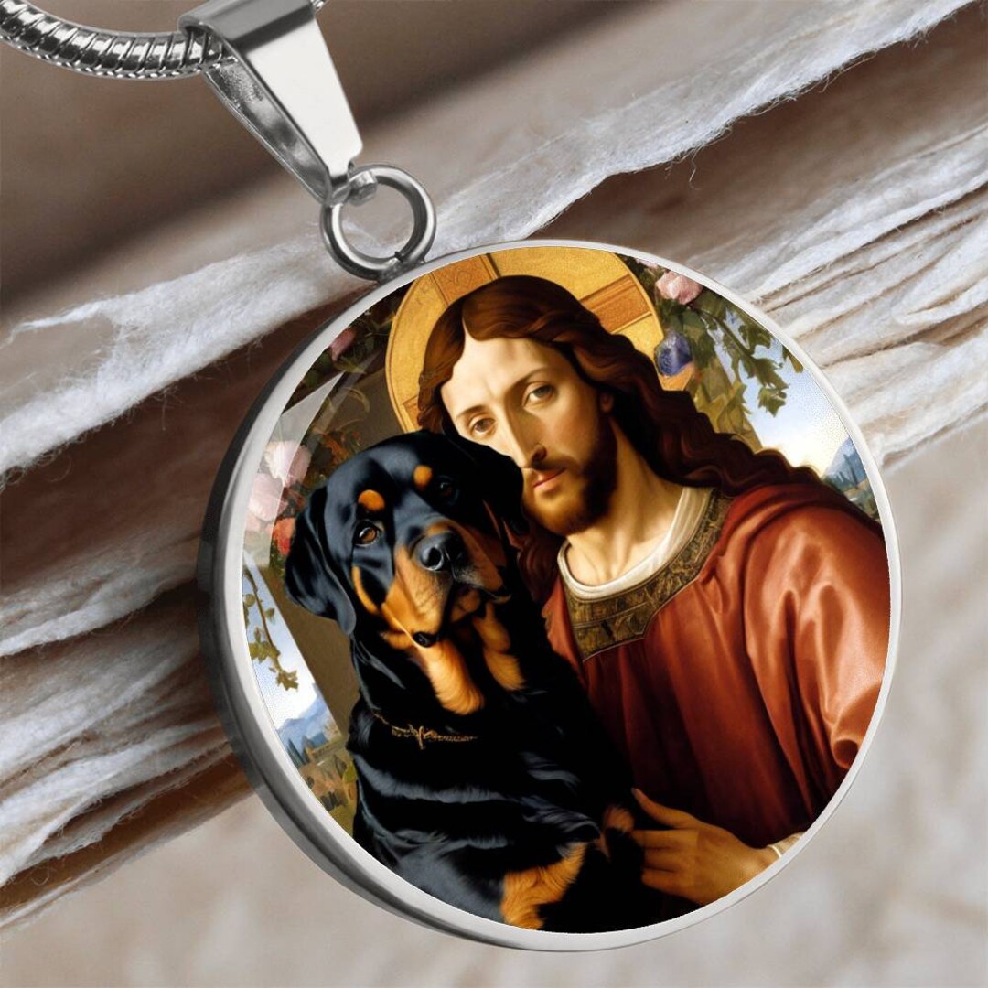 Rottweiler and Jesus Christ Necklace, Renaissance Rottie Dog Pendant ...