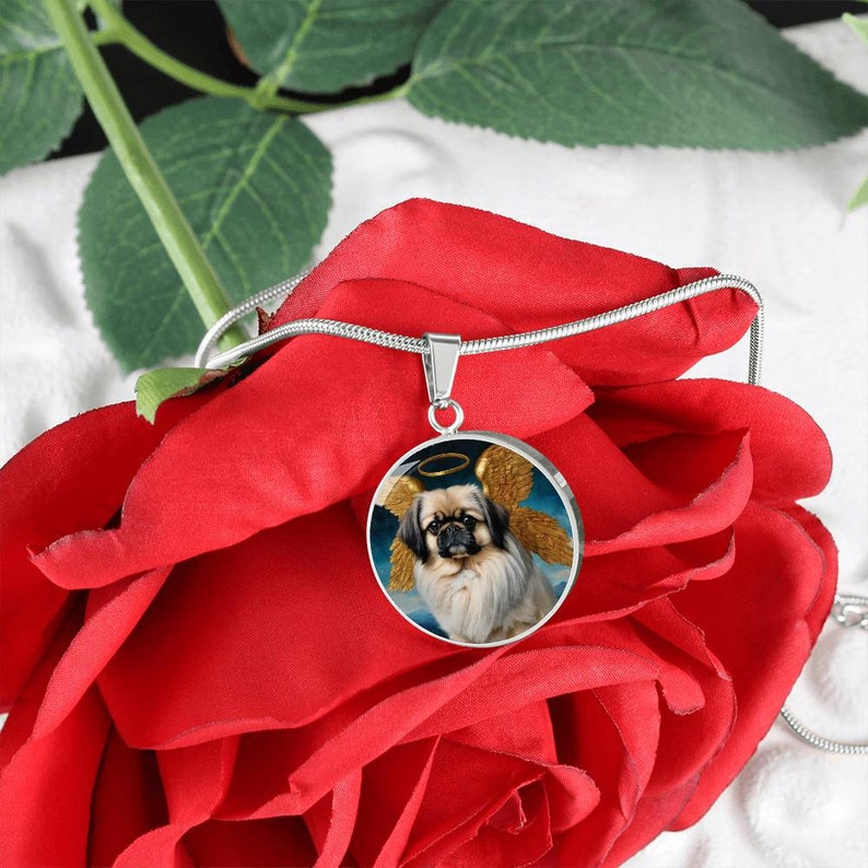 Pekingese Angel Necklace, Pekingese Dog Pendant with Engraving Option, Renaissance Dog Gifts, Custom Dog Memorial Jewelry image 5