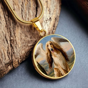 Afghan Hound Angel Necklace, Personalized With Your Dog Pendant with Engraving Option, Renaissance Dog Gifts, Custom Dog Memorial Jewelry