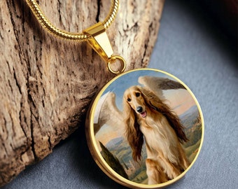 Afghan Hound Angel Necklace, Dog Pendant with Engraving Option, Renaissance Dog Gifts, Custom Dog Memorial Jewelry