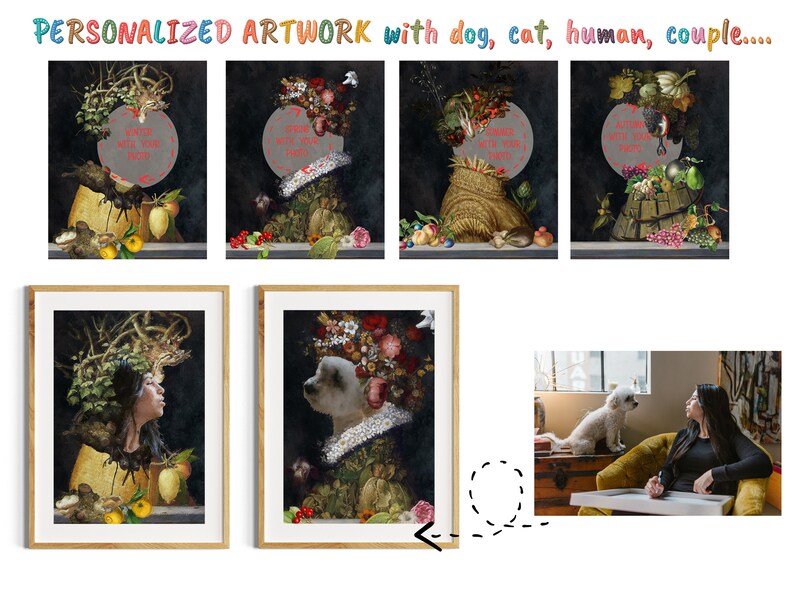 Italienischer Windhund Geschenke, Iggy Hund Kunst, Winter, Frühling, Sommer, Herbst, vier Jahreszeiten Arcimboldo, Renaissance Hund Mama & Papa Geschenke Bild 9