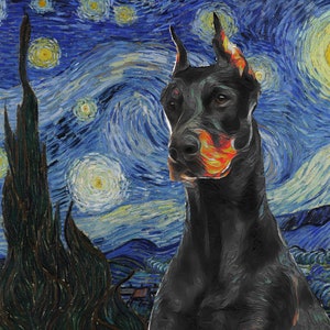 Black Doberman Pinscher Art Canvas Starry Night Van Gogh Customized Print - Personalized Dog Portrait for Mom Dad - Doberman Gifts