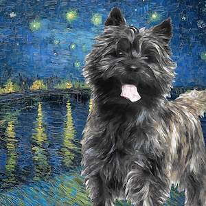Cairn Terrier Art CANVAS Starry Night Over the Rhone Van Gogh Customized print Cairn Terrier Personalized Dog Portrait Mom & Dad gifts