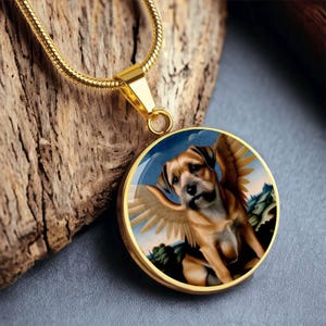 Border Terrier Angel Necklace, Border Terrier Gift, Personalized with Your Dog, Engrave Option, Renaissance Dog Memorial Pendant