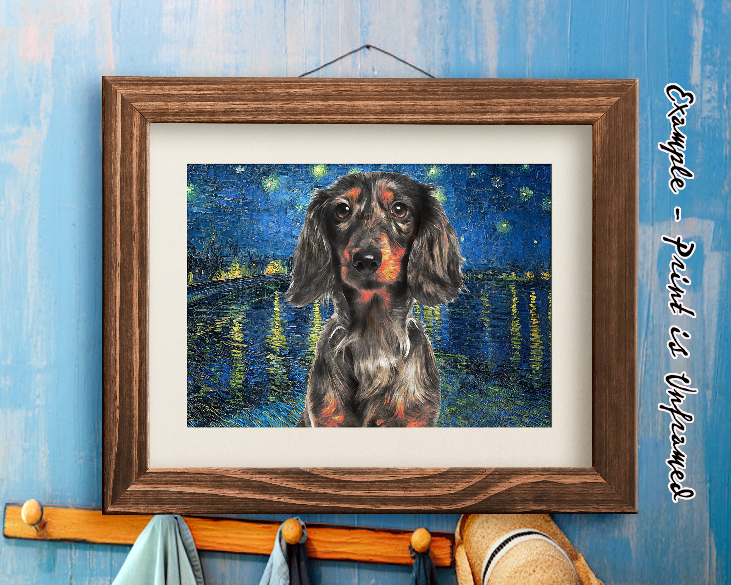 Dapple Long-haired Dachshund Portrait Gogh Wiener Mug Personalized & Doxie Van Dog Night Mom Dad Art - Dog Print CANVAS Etsy Merle and Starry Gifts