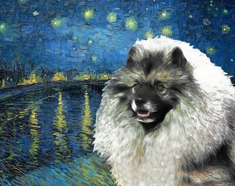 Keeshond Art CANVAS Starry Night over the Rhone Customized Wolfspitz Print and Mug Personalized Dog Portrait Mom & Dad gifts