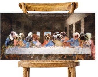 Lagotto Romagnolo Last Supper Altered Art, Leonardo Da Vinci LIMITED EDITION Canvas Wrap, Renaissance Masterpiece Dog Mom & Dad gifts