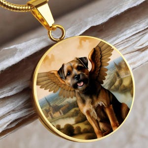 Border Terrier Pendant, Your Dog Angel Necklace, Personalized with Engrave Option, Renaissance Dog gifts, Dog Memorial Jewelry