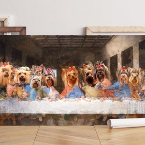 Yorkshire Terrier Canvas Last Supper Art, LIMITED EDITION Yorkies Gallery Wrap, Renaissance Masterpiece Famous Painting, Dog Mom & Dad gifts