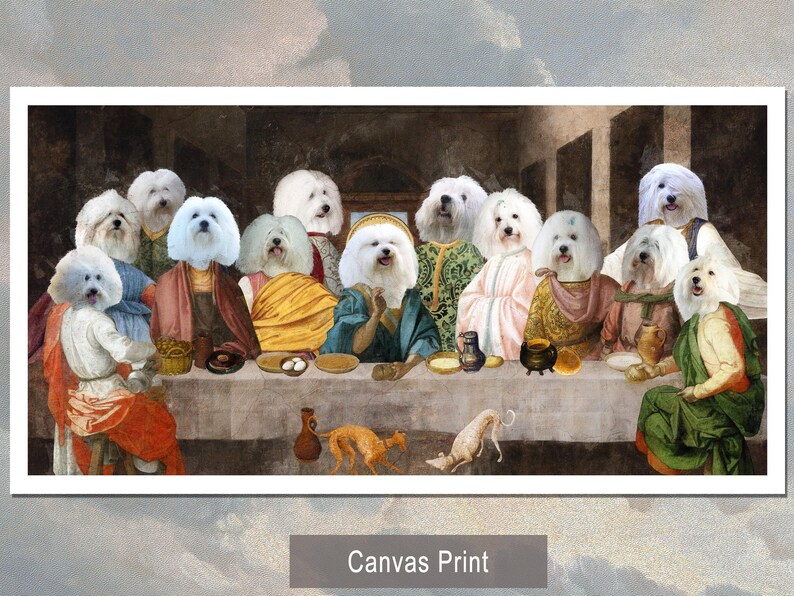 Coton de Tulear Dog Last Supper Art: Renaissance Masterpiece Print, Personalized Pet Portrait image 7
