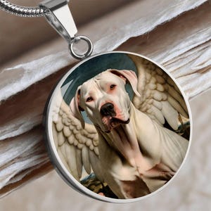 Personalized Dog Angel Necklace, Dogo Argentino Jewelry, Dogo Argentino Angel Gifts, Engrave Option, Renaissance Dog Memorial Pendant
