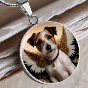 Jack Russell Terrier Angel Necklace, JRT Gifts, Personalized with Your Dog, Engrave Option, Renaissance Memorial Pendant