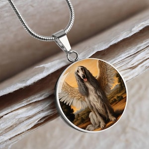 Custom Afghan Hound Angel Necklace – Personalized Pet Memorial Pendant – Dog Portrait Jewelry with Engraving