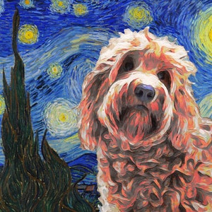 Golden Labradoodle Art CANVAS Starry Night Van Gogh Customized print Labradoodle Dog Wall Art Portrait Dog Mom & Dad Personalized gifts