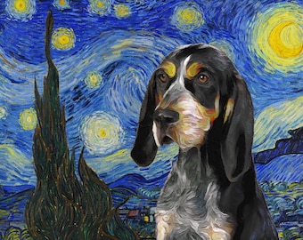 Bluetick Coonhound Art CANVAS Starry Night Customized print Coonhound Dog Personalized Dog Portrait Mom & Dad gifts