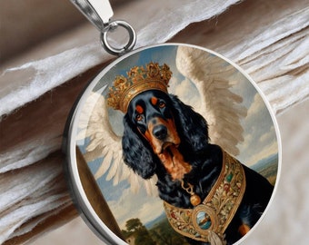 Gordon Setter Angel Pendant, Setter Dog Necklace, Personalized with Engrave Option, Renaissance Dog, Custom Dog Memorial Jewelry