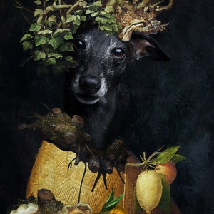 Italienischer Windhund Geschenke, Iggy Hund Kunst, Winter, Frühling, Sommer, Herbst, vier Jahreszeiten Arcimboldo, Renaissance Hund Mama & Papa Geschenke Bild 3