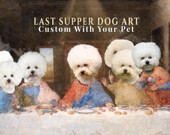 Retrato real personalizado de Bichón Frisé, arte renacentista de la Última Cena para mascotas, regalo regio para mascotas, estilo de pinturas famosas