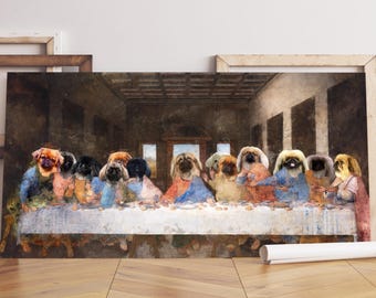 Arte de la Última Cena del Perro Pekinés: Impresión de una Obra Maestra del Renacimiento, Retrato Personalizado de tu Mascota