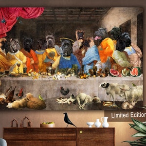 Cane Corso Last Supper Altered Art, Renaissance Masterpiece Famous Print, LIMITED EDITION Canvas Wrap, Italian Mastiff Dog Mom & Dad gifts