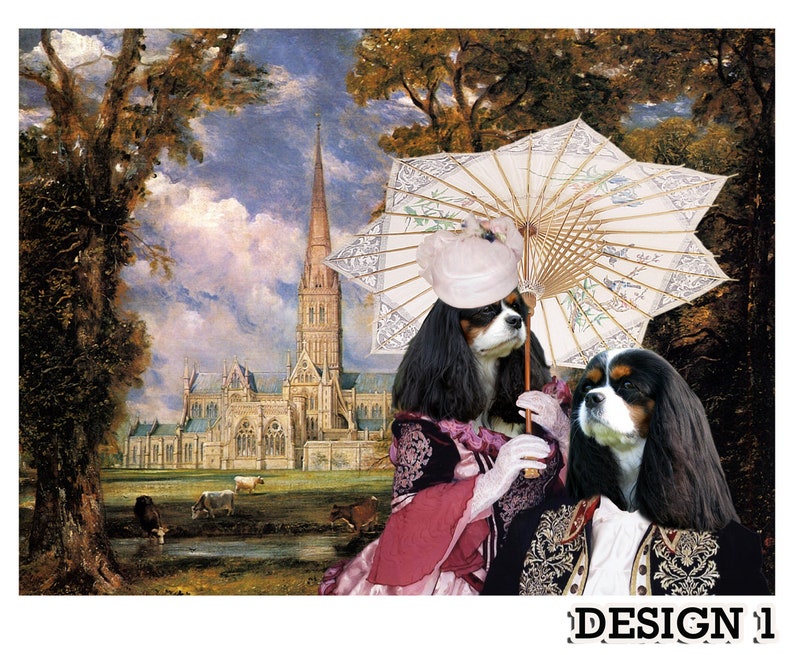 Tri Color Cavalier King Charles Spaniel Portrait in Masterpiece Painting CANVAS Print Prince Charles Dog Nobility DogsGifts