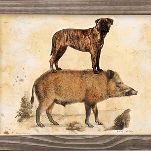 Brindle Bullmastiff Riding Wild Boar Vintage Canvas Print - Personalized Dog Mom and Dad Gift
