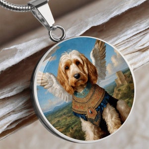 Spinone Italiano Angel Pendant, Spinone Dog Necklace, Personalized with Engrave Option, Renaissance Dog, Custom Dog Memorial Jewelry