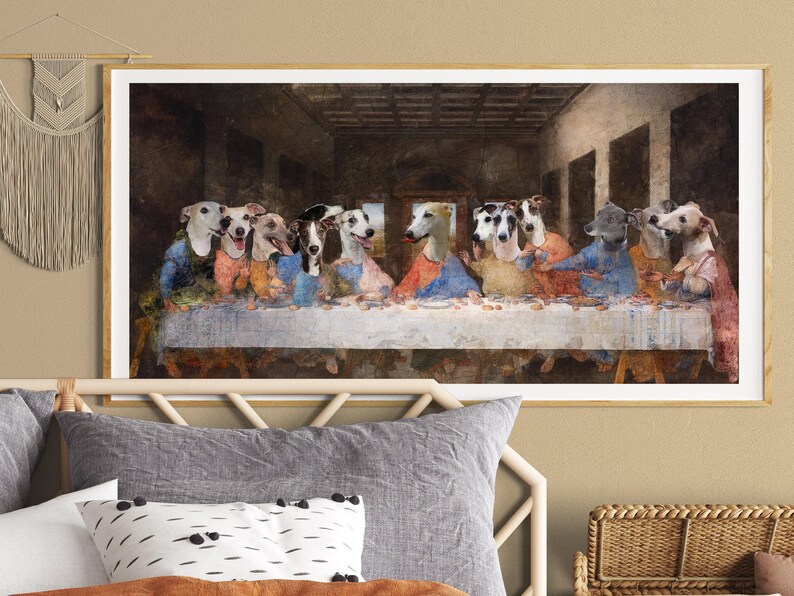Retrato real personalizado de perro Whippet de la Última Cena, Retratos de perros reales, Retrato real personalizado de mascota, Arte canino regio imagen 13