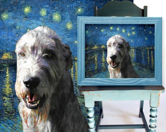 Irish Wolfhound Art CANVAS Starry night over the Rhone Van Gogh Customized print Wolfhound Personalized Dog Portrait Mom & Dad gifts