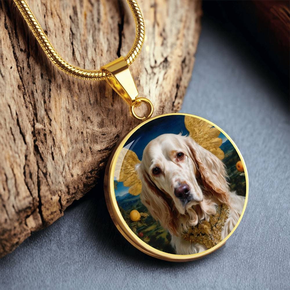 English Setter Necklace, Setter Dog Angel Pendant with Engraving Option, Renaissance Dog Gifts, Custom Dog Jewelry