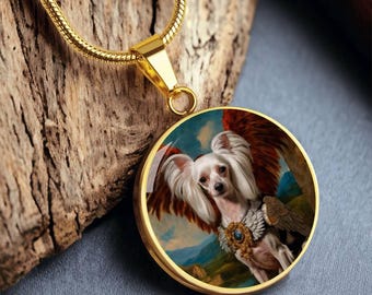 Joyería conmemorativa para perro Crestado Chino Blanco – Collar personalizado con alas de ángel