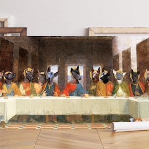Xoloitzcuintli Art Last Supper, Mexican Hairless Dog Gifts, Leonardo Da Vinci Canvas Gallery Wrap, Renaissance Painting, Dog Mom & Dad gifts