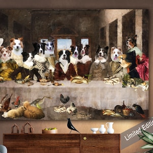 Border Collie Art LIMITED EDITION Last Supper Gifts, Canvas Gallery Wrap, Renaissance Masterpiece Famous Print, Dog Mom & Dad gifts