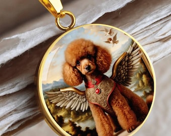 Red Toy Poodle Dog Mom Gift - Angel Dog Necklace - Personalized Puppy Memorial Pendant