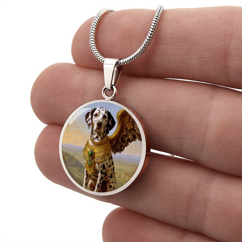 Collier ange pour chien dalmatien tacheté de foie, personnalisé avec option de gravure, cadeaux chien ange, pendentif ange, bijoux commémoratifs de chien personnalisés image 2