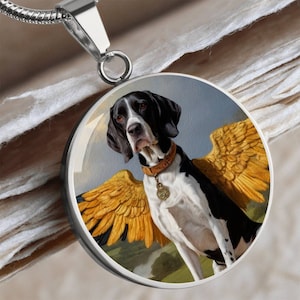 Colgante de ángel de pointer inglés, collar de pointer, personalizado con opción de grabado, perro renacentista, joyería conmemorativa de perro personalizada