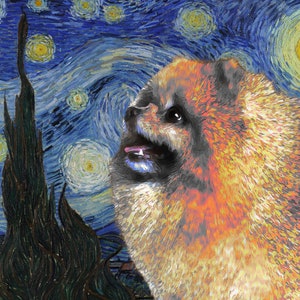 Pomeranian Dog Starry Night Art, Van Gogh Customized Dog Portrait Mom & Dad gifts
