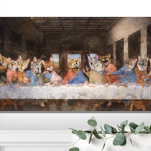 Bengal Katze Kunst, Letztes Abendmahl Da Vinci Bengal Katze Geschenk, Renaissance Katze Meisterwerk Druck, Katzenliebhaber Geschenke für Mama und Papa