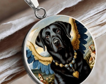 Black Labrador Angel Dog Mom Gift - Custom Photo Necklace - Personalized Lab Memorial Pendant